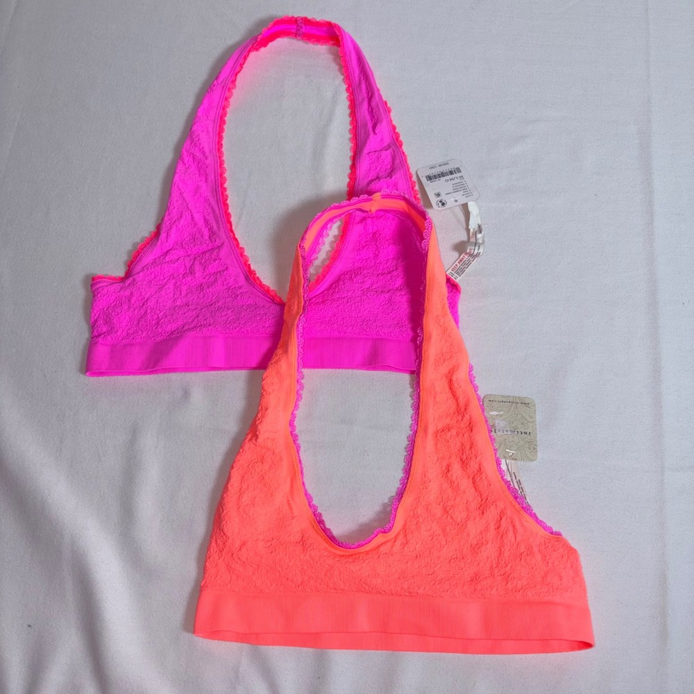 Free People Galloon Lace Halter Bralette Medium Large Pink Orange NEW 2 Pack